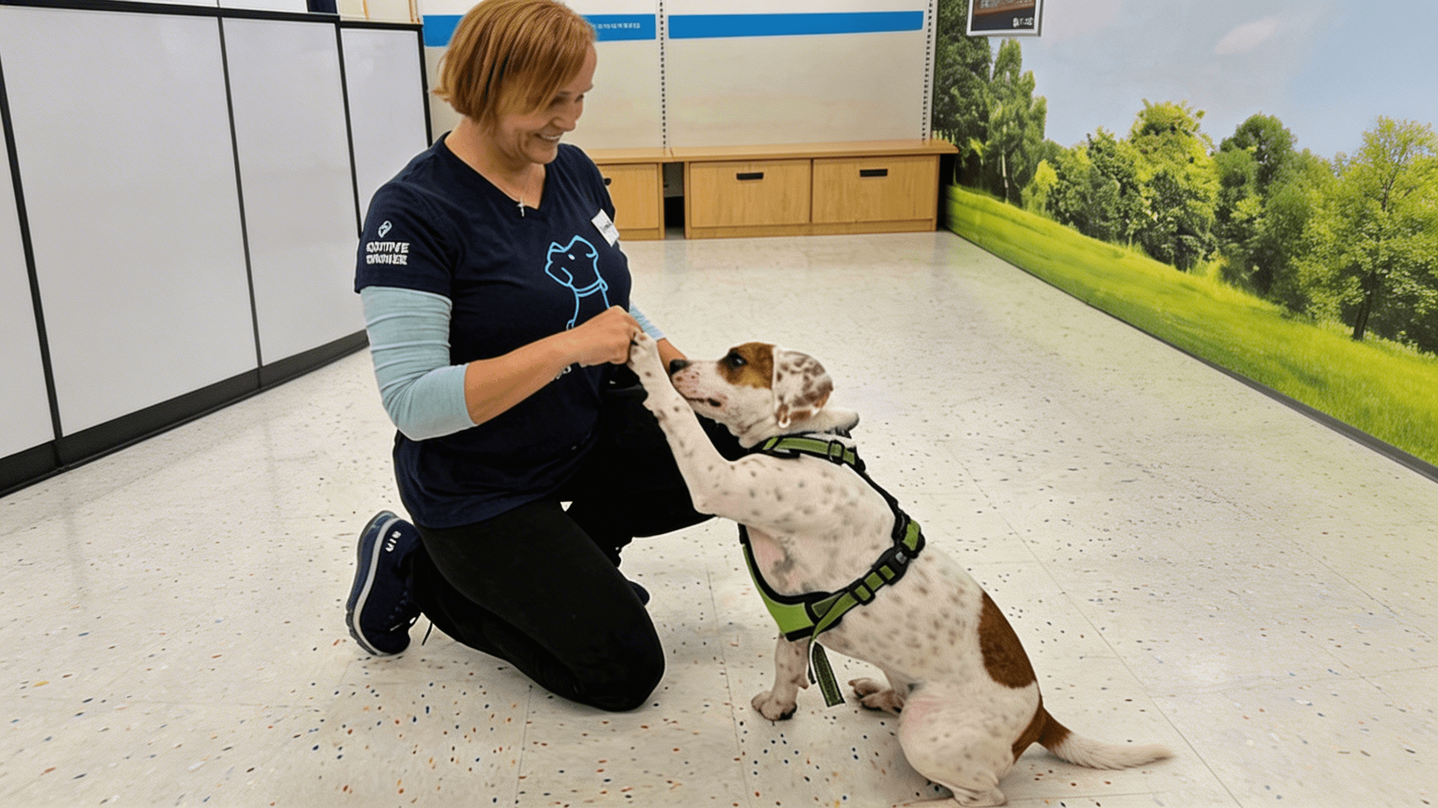 Lizzy high fiving a dog